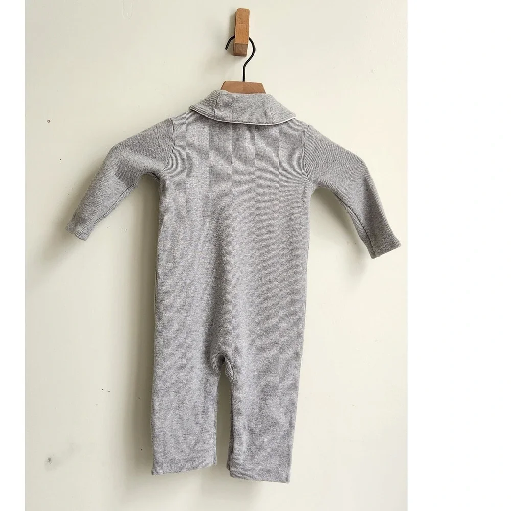 Ralph Lauren One Piece Baby 9M Gray Pony Logo Ribbed Snap Jumpsuit Classic